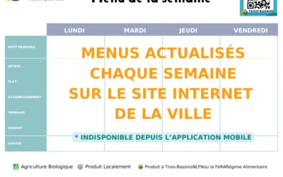 Menus de la cantine scolaire : repas de la semaine