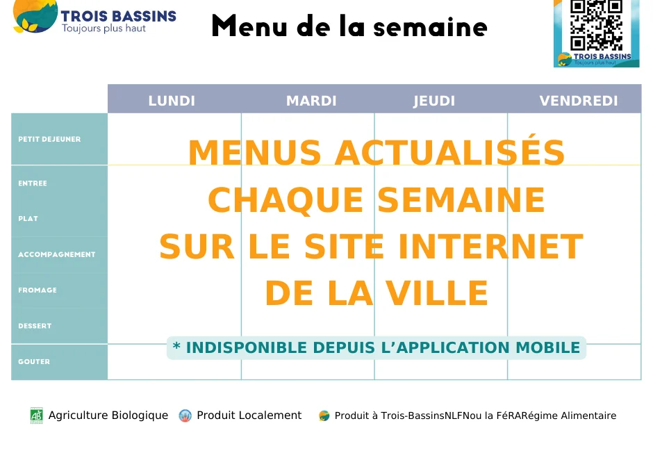 Menus de la cantine scolaire : repas de la semaine